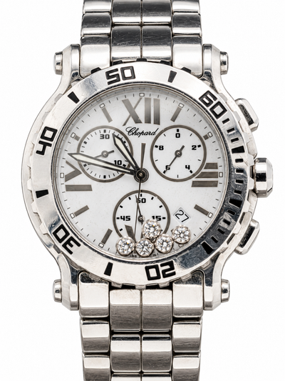 Chopard Happy Sport Chronographe d’occasion – Cadran blanc et pierres mobiles