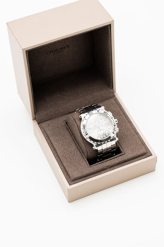 Chopard Happy Sport Chronographe d’occasion – Cadran blanc et pierres mobiles