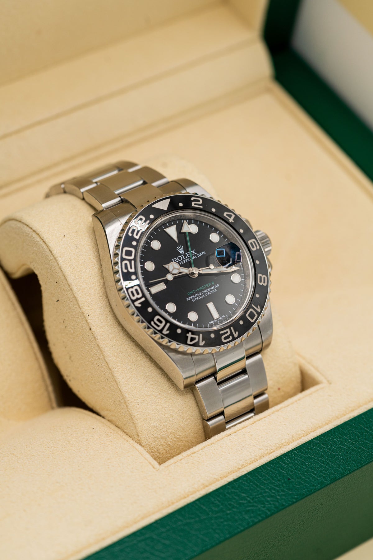 Rolex GMT-Master II d’occasion – Lunette noire et aiguille GMT verte