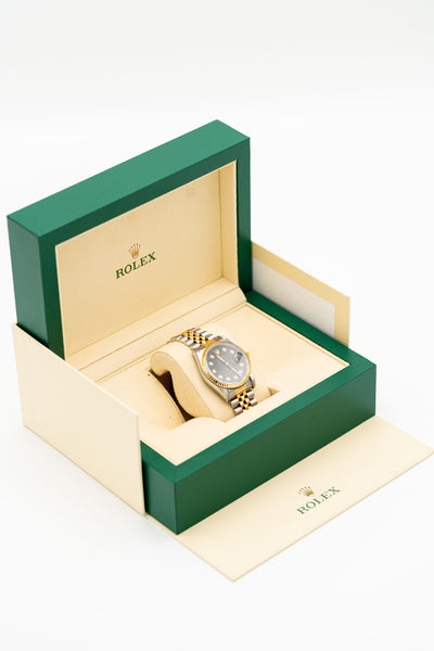 Rolex Datejust d’occasion – Cadran noir serti et bracelet bicolore