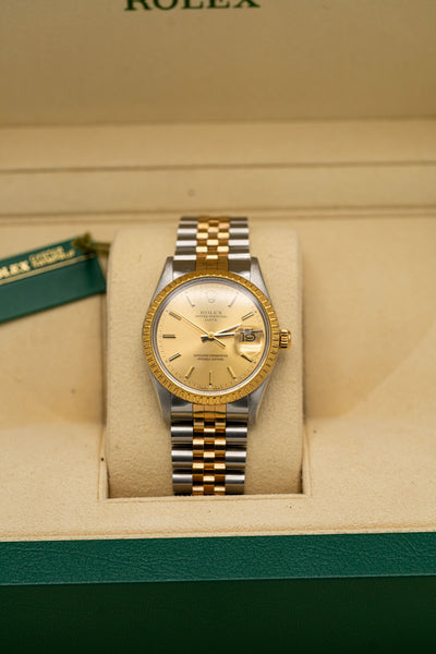 Rolex Oyster Perpetual Date d’occasion – Cadran champagne et bracelet bicolore