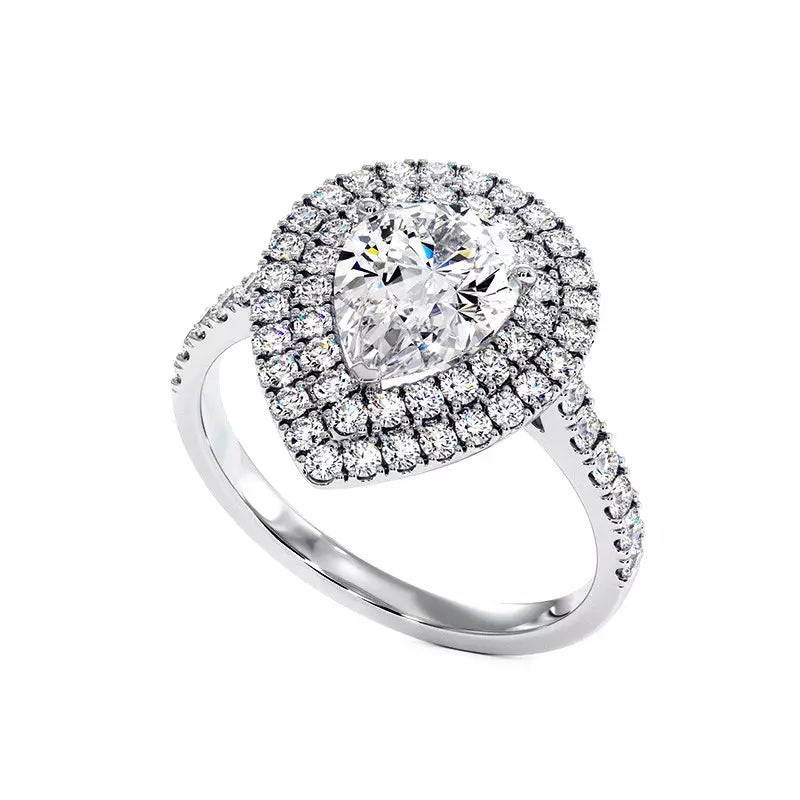 Solitaire Diamant Poire Double Halo Ma Vie